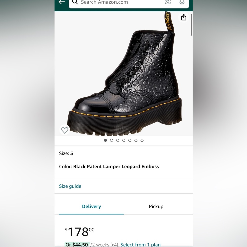 Dr Martens Black Patent Sinclair Lamper Leopard Emboss size US6
